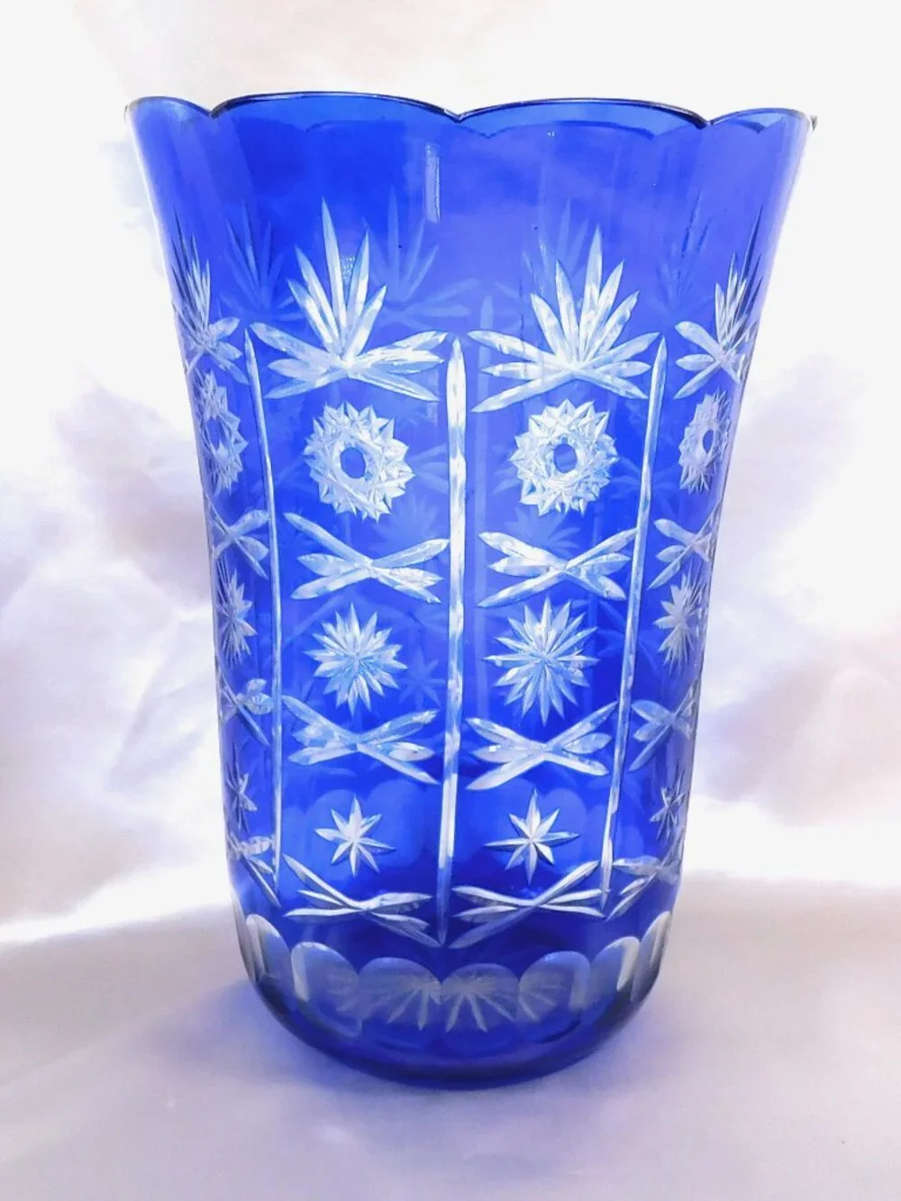 Huge Blue Cut to Clear Vase # 25203